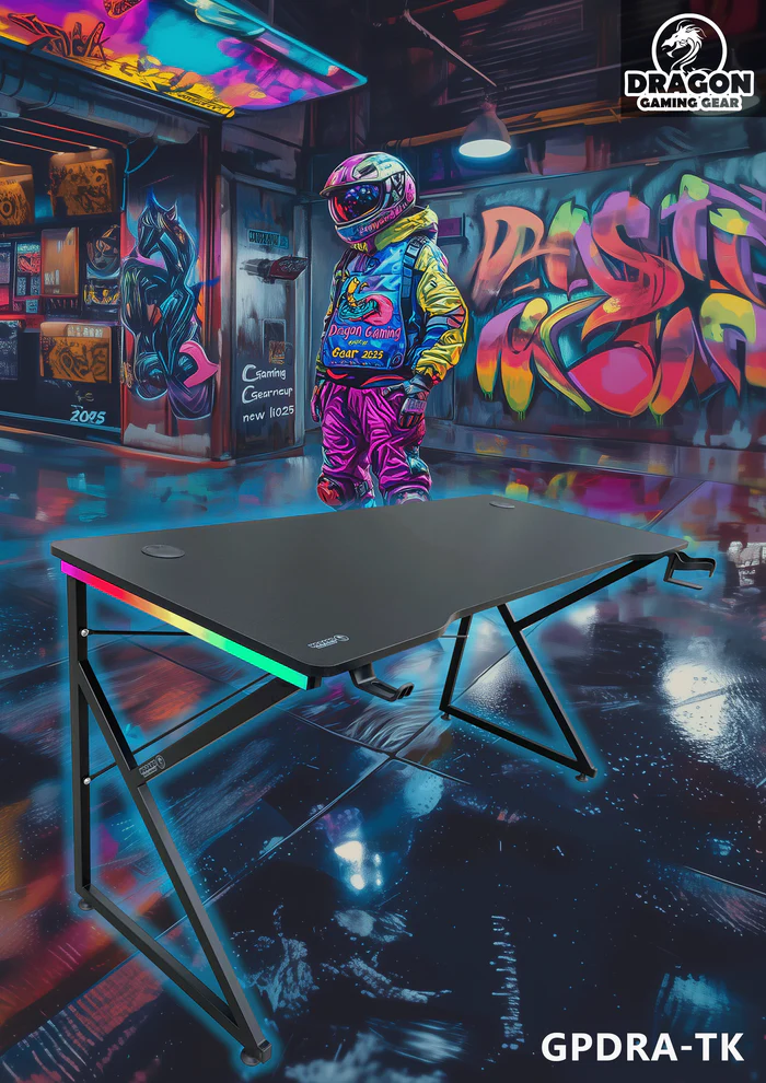 שולחן גיימינג שחור תאורת RGB אורך 150 ס"מ דגם DRAGON K 