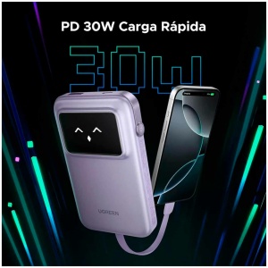 מטען נייד מהיר 30W 10000mAhUGREEN UNO USB-C עיצוב רובוט סגול