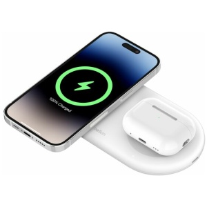 משטח טעינה אלחוטי 2 ב-1 Belkin 15W לבן