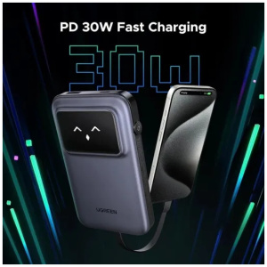 מטען נייד מהיר 30W 10000mAhUGREEN UNO עיצוב רובוט אפור