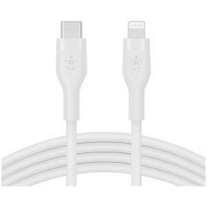 כבל סיליקון USB-C ל-Lightning מוסמך MFI באורך 2 מטר Belkin Boost Charge צבע לבן