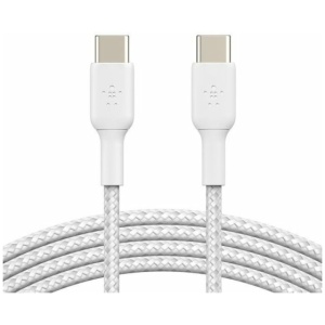 כבל 60W Braided מ-USB Type-C ל-USB Type-C דגם BoostCharge מבית Belkin - אורך 2 מטר - צבע לבן
