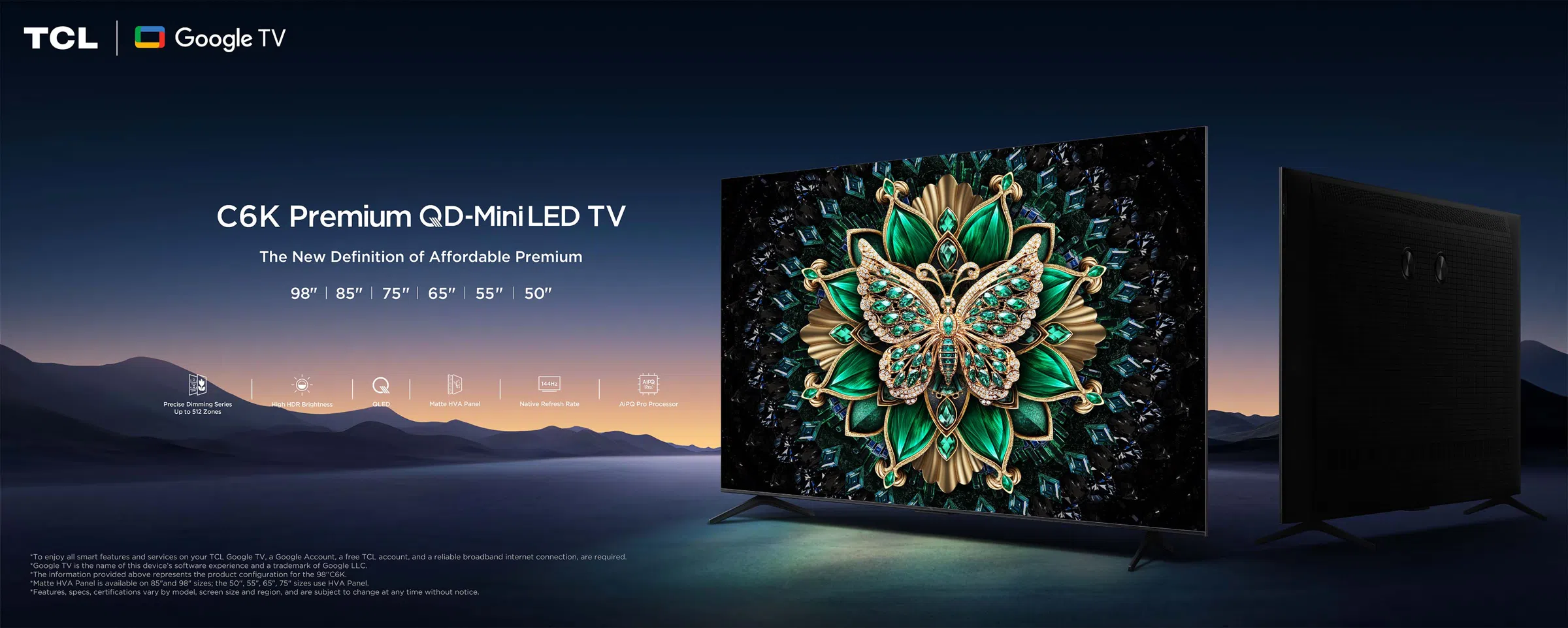 טלויזיה TCL 50" 4K QD-Mini LED 144Hz Google TV 